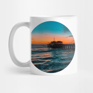 Blue Ocean Summer Beach Waves With A Vintage Restaurant Under The Sunset Sky Mug